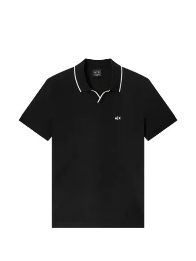 Armani Exchange Logo-embroidered Contrast-trim Polo Shirt In Black