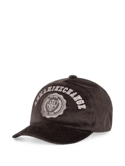 Armani Exchange Logo-embroidered Corduroy Baseball Cap In Brown