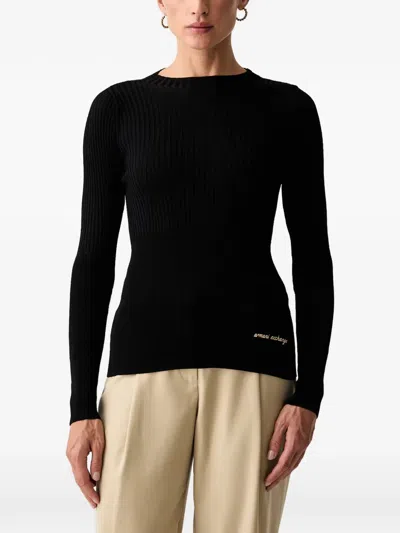 Armani Exchange Logo-embroidered Crew-neck Sweater In Black