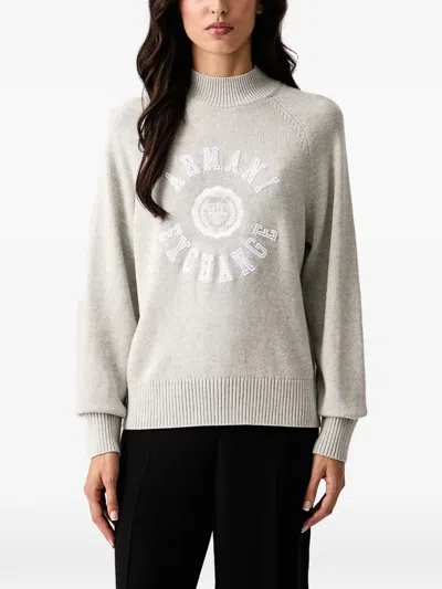 Armani Exchange Logo-embroidered High-neck Sweater In Gray