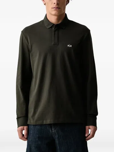 Armani Exchange Logo-embroidered Long-sleeve Polo Shirt In Green