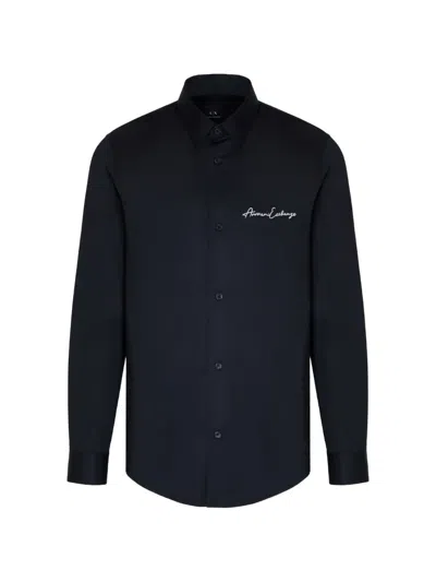 Armani Exchange Logo-embroidered Long-sleeve Shirt In Black