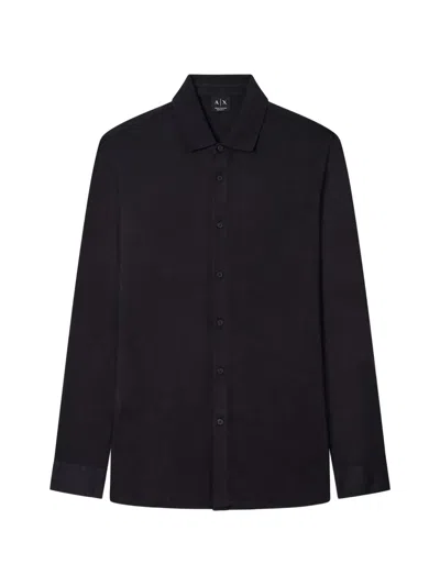 Armani Exchange Logo-embroidered Long-sleeve Shirt In Black