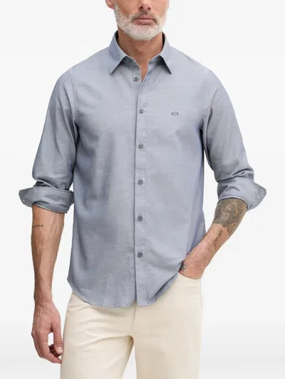 Armani Exchange Logo-embroidered Long-sleeve Shirt In Brown