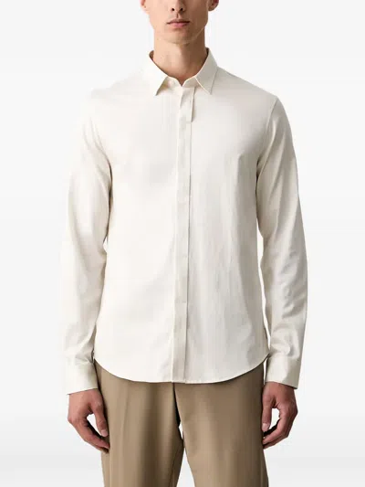 Armani Exchange Logo-embroidered Long-sleeve Shirt In Neutral