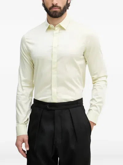 Armani Exchange Logo-embroidered Long-sleeve Shirt In Yellow