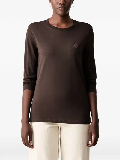 Armani Exchange Logo-embroidered Long-sleeve T-shirt In Brown