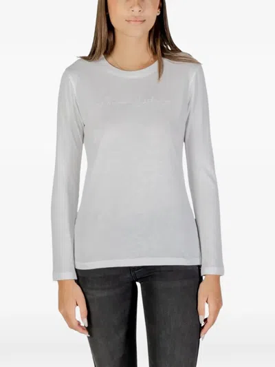 Armani Exchange Logo-embroidered Long-sleeve T-shirt In Gray