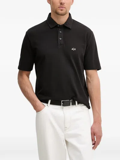 Armani Exchange Logo-embroidered Piqué Polo Shirt In Black