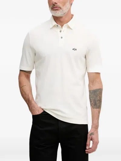 Armani Exchange Piqué-poloshirt Mit Logo-stickerei In White