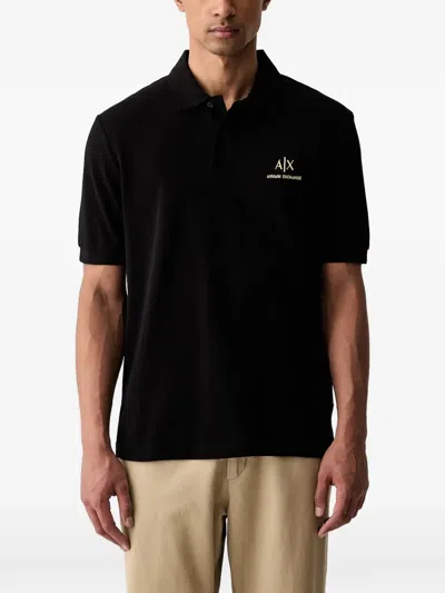 Armani Exchange Logo-embroidered Polo Shirt In Black