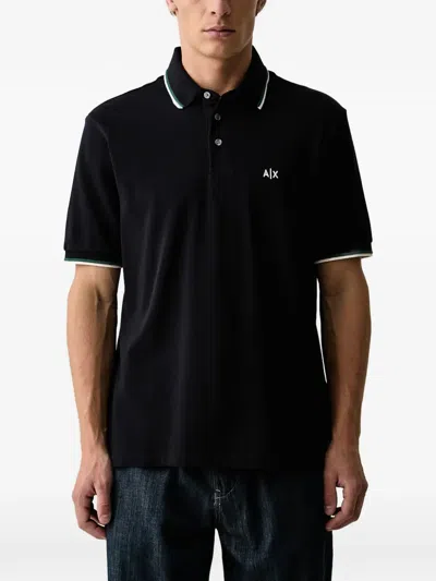 Armani Exchange Logo-embroidered Polo Shirt In Black