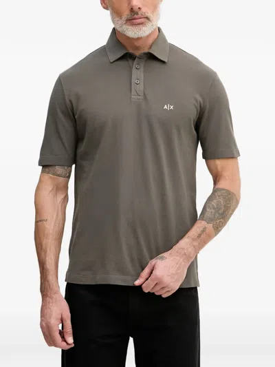 Armani Exchange Logo-embroidered Polo Shirt In Gray