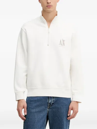 Armani Exchange Logo-embroidered Quarter-zip Sweater In White