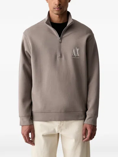 Armani Exchange Logo-embroidered Quarter-zip Sweatshirt In Gray
