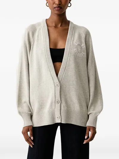Armani Exchange Logo-embroidered Raglan-sleeve Cardigan In Neutral