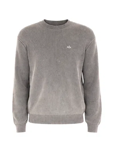 Armani Exchange Logo-embroidered Ribbed Sweater In Gray