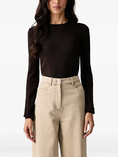 Armani Exchange Logo-embroidered Ribbed-knit Sweater In Brown