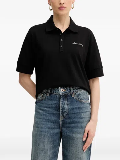 Armani Exchange Logo-embroidered Short-sleeve Polo Shirt In Black
