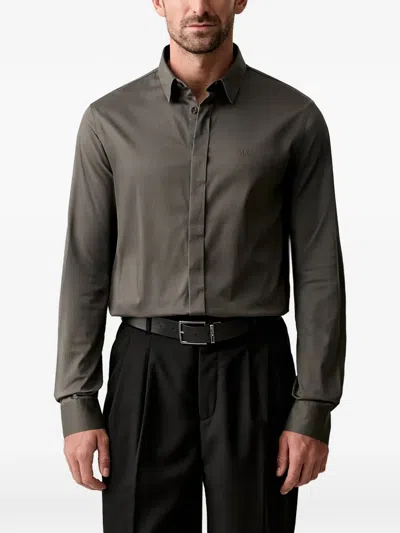 Armani Exchange Logo-embroidered Slim-fit Shirt In Gray