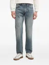 Armani Exchange Logo-embroidered Stonewashed Jeans In Blue