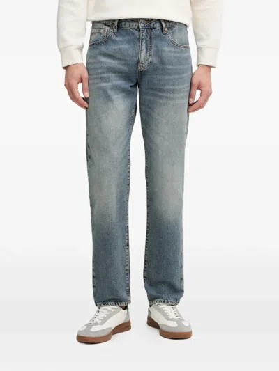 Armani Exchange Logo-embroidered Stonewashed Jeans In Blue
