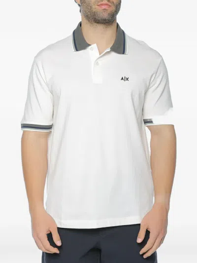 Armani Exchange Logo-embroidered Striped-trim Polo Shirt In White