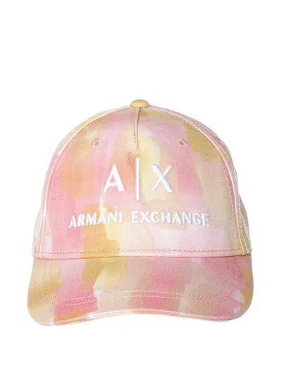 Armani Exchange Logo-embroidered Tie-dye Baseball Hat In Brown