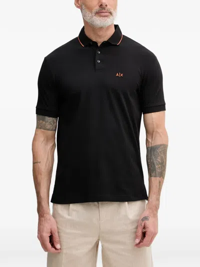 Armani Exchange Logo-embroidered Tipped Polo Shirt In Black