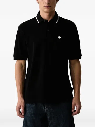 Armani Exchange Logo-embroidered Tipped Polo Shirt In Black