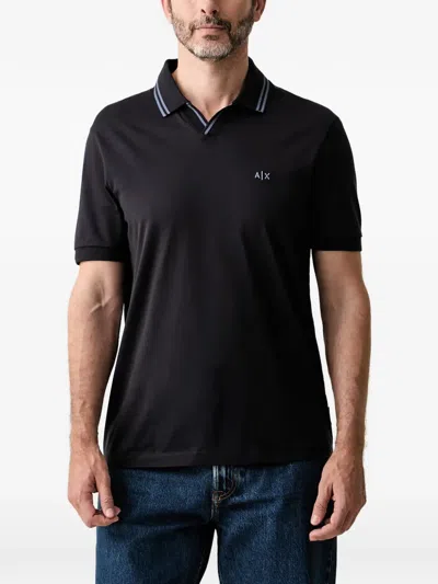 Armani Exchange Logo-embroidered Tipped-trim Polo Shirt In Black
