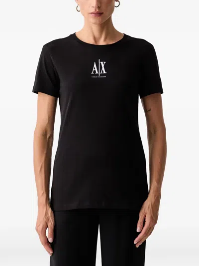 Armani Exchange Logo-embroidered T-shirt In Black
