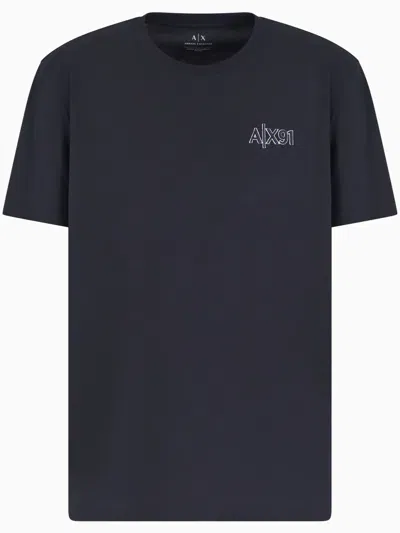 Armani Exchange Logo-embroidered T-shirt In Blue