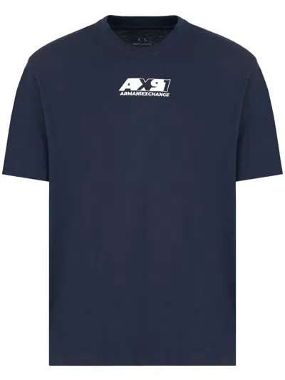 Armani Exchange Logo-embroidered T-shirt In Blue