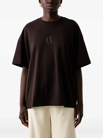 Armani Exchange Logo-embroidered T-shirt In Brown