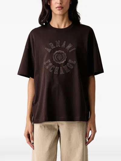 Armani Exchange Logo-embroidered T-shirt In Brown