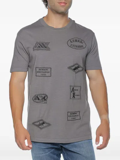 Armani Exchange Logo-embroidered T-shirt In Gray