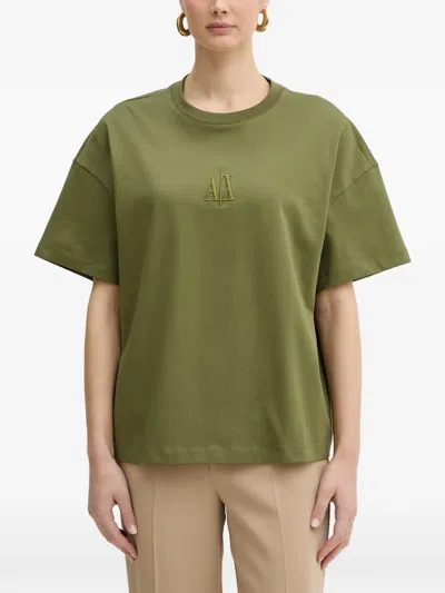 Armani Exchange Logo-embroidered T-shirt In Green