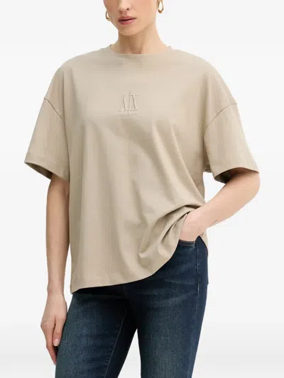 Armani Exchange Logo-embroidered T-shirt In Neutral