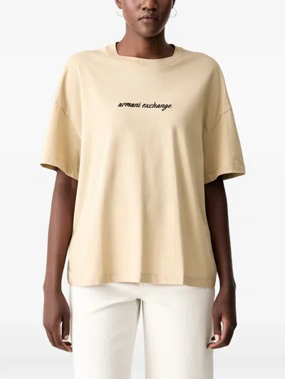 Armani Exchange Logo-embroidered T-shirt In Neutral