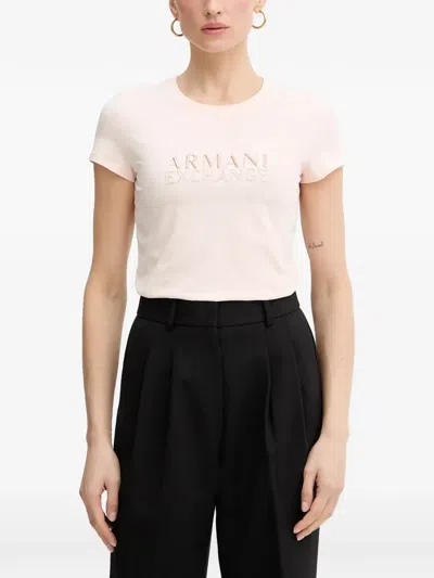 Armani Exchange Logo-embroidered T-shirt In Pink
