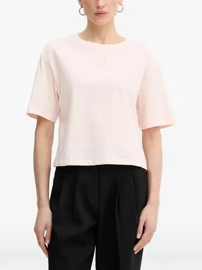 Armani Exchange Logo-embroidered T-shirt In Pink