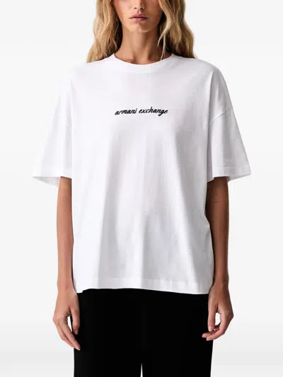 Armani Exchange Logo-embroidered T-shirt In White