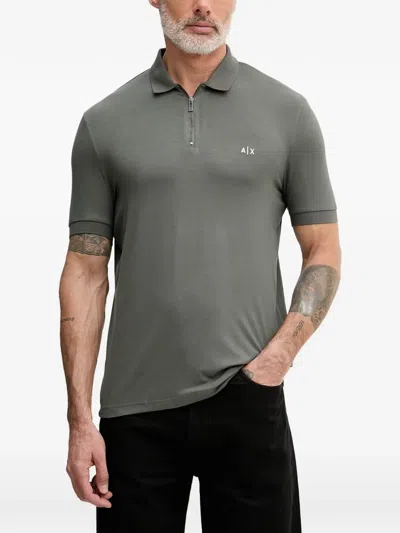 Armani Exchange Logo-embroidered Zip-fastening Polo Shirt In Gray