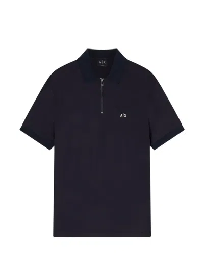 Armani Exchange Logo-embroidered Zip-up Polo Shirt In Black