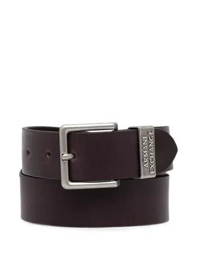 Armani Exchange Logo-engraved Buckle Belt In Brown