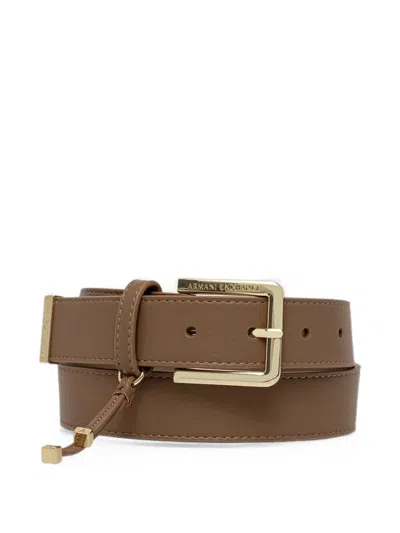 Armani Exchange Logo-engraved Buckle Belt In Brown