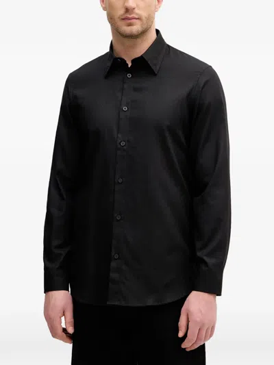 Armani Exchange Logo-jacquard Long-sleeve Shirt In Black
