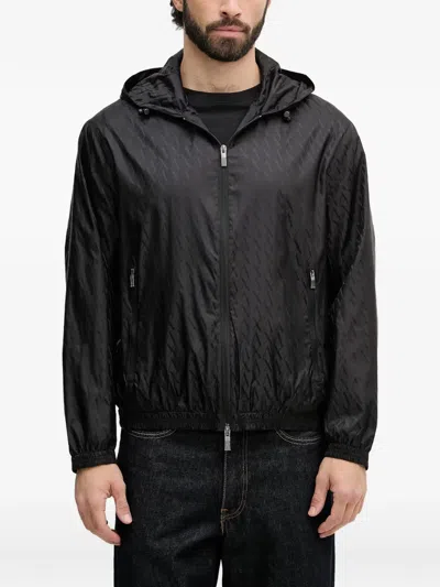 Armani Exchange Logo-monogram Hooded Lightweight Jacket In Black