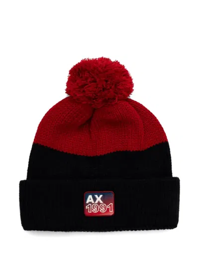 Armani Exchange Logo-patch Beanie Hat In Red